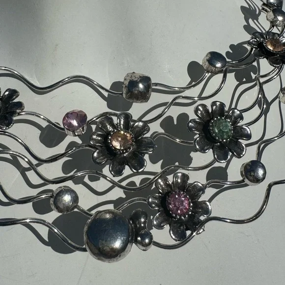 Rare VTG Flower Statement Bib Necklace - Picture 4 of 6